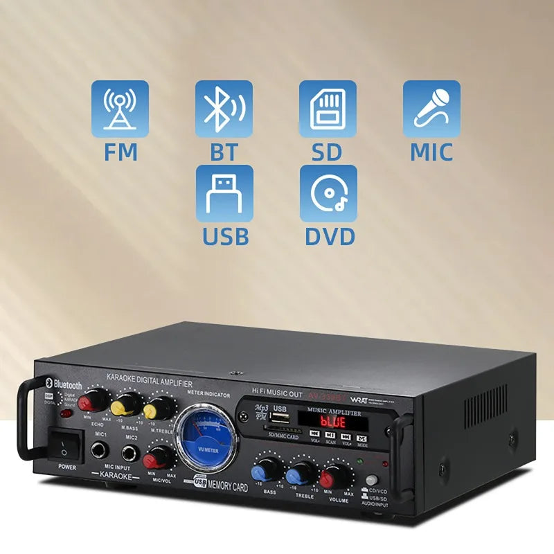 Amplificadores de sonido envolvente de canal amplificador Digital Bluetooth HiFi de 12V220V amplificador profesional integrado de coche enchufable para el hogar