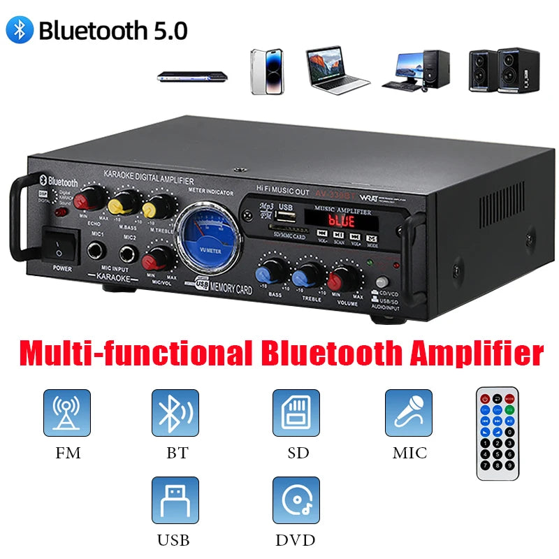 Amplificadores de sonido envolvente de canal amplificador Digital Bluetooth HiFi de 12V220V amplificador profesional integrado de coche enchufable para el hogar